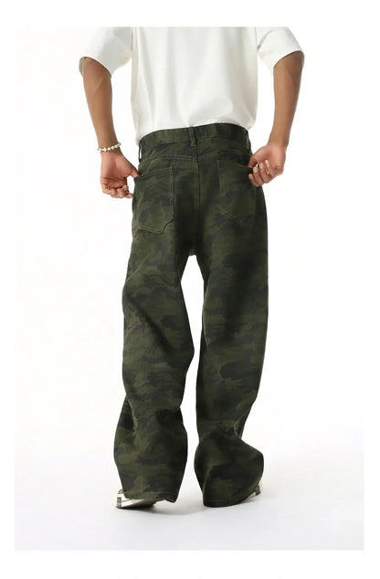 2025 Four Seasons Men's Youth Popular Multi color Pattern Camouflage Pants Basic Versatile Straight Wash Casual Cowboy Pants
