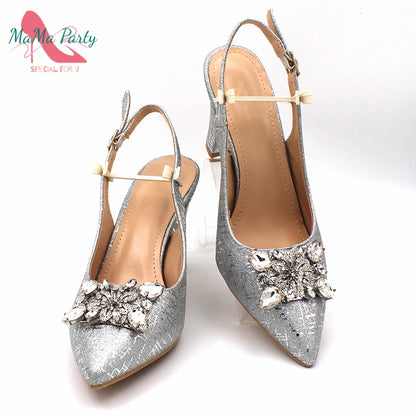 Color Italian Classics Design African Women Shoes and Bag Set High Quality with Shinning Crystal for Wedding Party