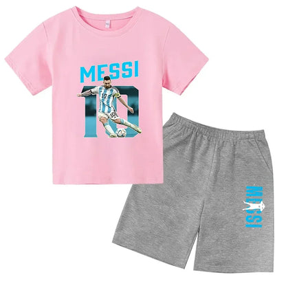 Summer Children‘s Set Brand Messi Print Short Sleeve T-shirt + Shorts 2pcs Set Sportsuit Casual Fashion Kid Boy Girl Fan Clothes