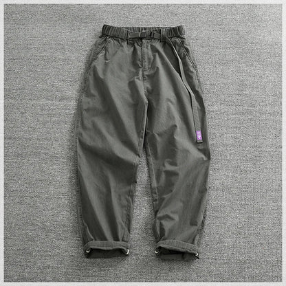 Summer thin casual pants men's straight straight tube loose conical overalls all cotton wash re-engraved purple mark daddy pants