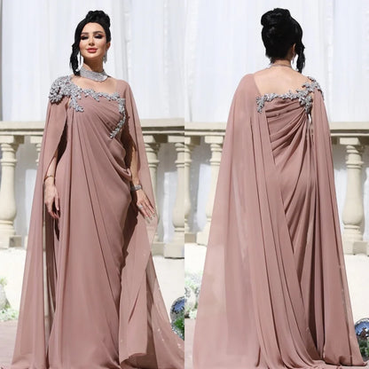 Customized Chiffon Pleat Sequined A-line Square Neck Long Dresses Bespoke Occasion Evening Formal Exquisite
