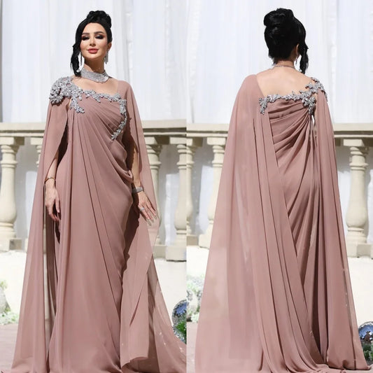 Customized Chiffon Pleat Sequined A-line Square Neck Long Dresses Bespoke Occasion Evening Formal Exquisite