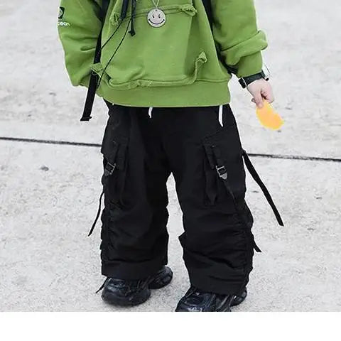 Children's 2026 Spring New Korean Version Boy Fruit Green Pocket Cut Hooded Casual Hoodie Trendy Cool Cargo Pants Two Piece Set
