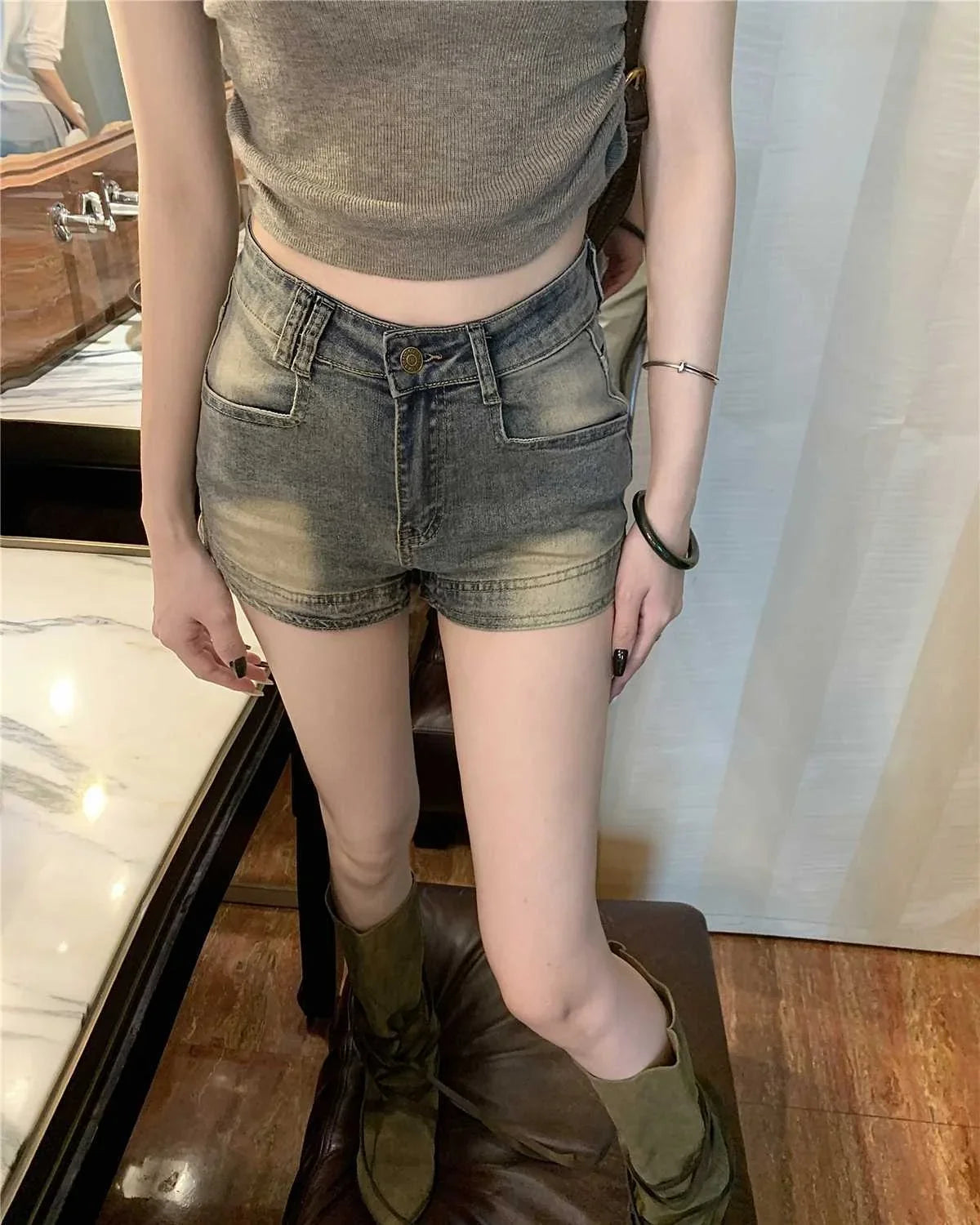 Summer Girls Vintage Denim Wide Leg Shorts Lady High Waist Short Pants Female Blue Y2K Style Fashion Robin Jeans