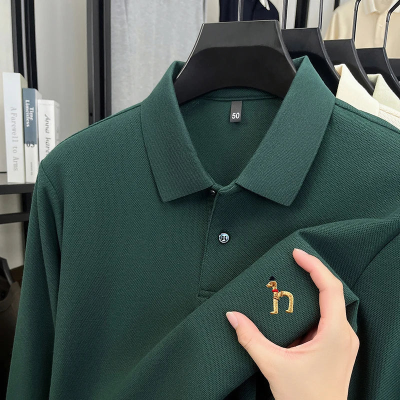 Original Brand Men's Polo Shirt 100 Cotton Lapel Dog Embroider Long Sleeve T-Shirt Autumn New Business Casual Handsome Men'swear