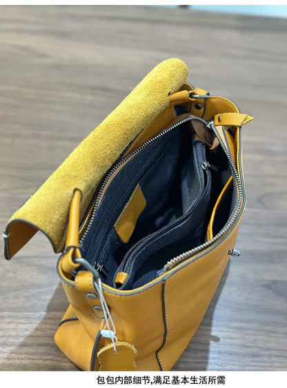 2026 Autumn New Handmade Retro Genuine Leather Women's Bag Versatile Soft Cowhide Solid Color Shoulder Crossbody Bags
