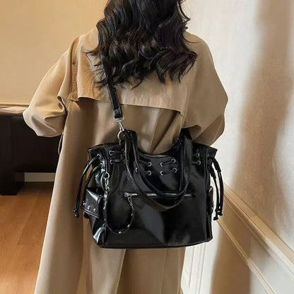 Japanese Harajuku Style PU Leather Y2k Cool Large Capacity Handbag Shoulder Bag Women's Bag Purses Women Hand Bags