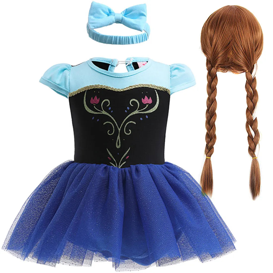 2026 Infants and Toddlers Classic Elsa Blue Short-Sleeved Princess Skirt Girl Cosplay Princess Anna Clothing + Accessories Set