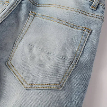 High Street Jeans Patch Hand-worn Holes Slim Skinny Jeans for Men
