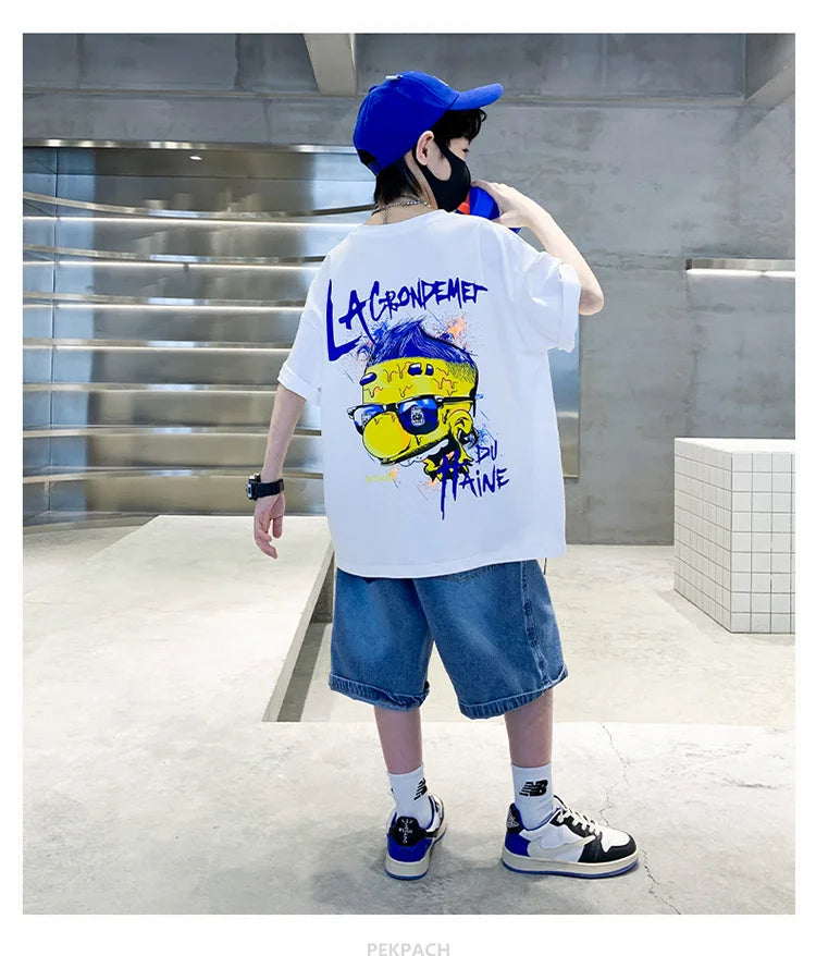 Boys New Summer Clothing Set Kids Short Sleeve T-shirt + Denim Shorts 2pc Sports Outfits for Kids Child Casual Cartoon Tracksuit