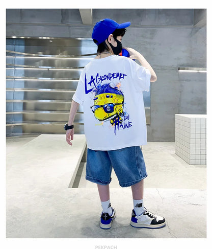 Boys New Summer Clothing Set Kids Short Sleeve T-shirt + Denim Shorts 2pc Sports Outfits for Kids Child Casual Cartoon Tracksuit