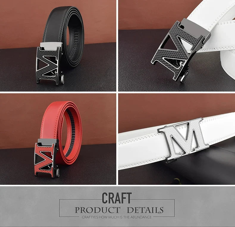 M letter Men Designer Belts High Quality White Luxury Brand Belt Automatic Buckl Cowskin Casual Waist Strap Ceinture Homme