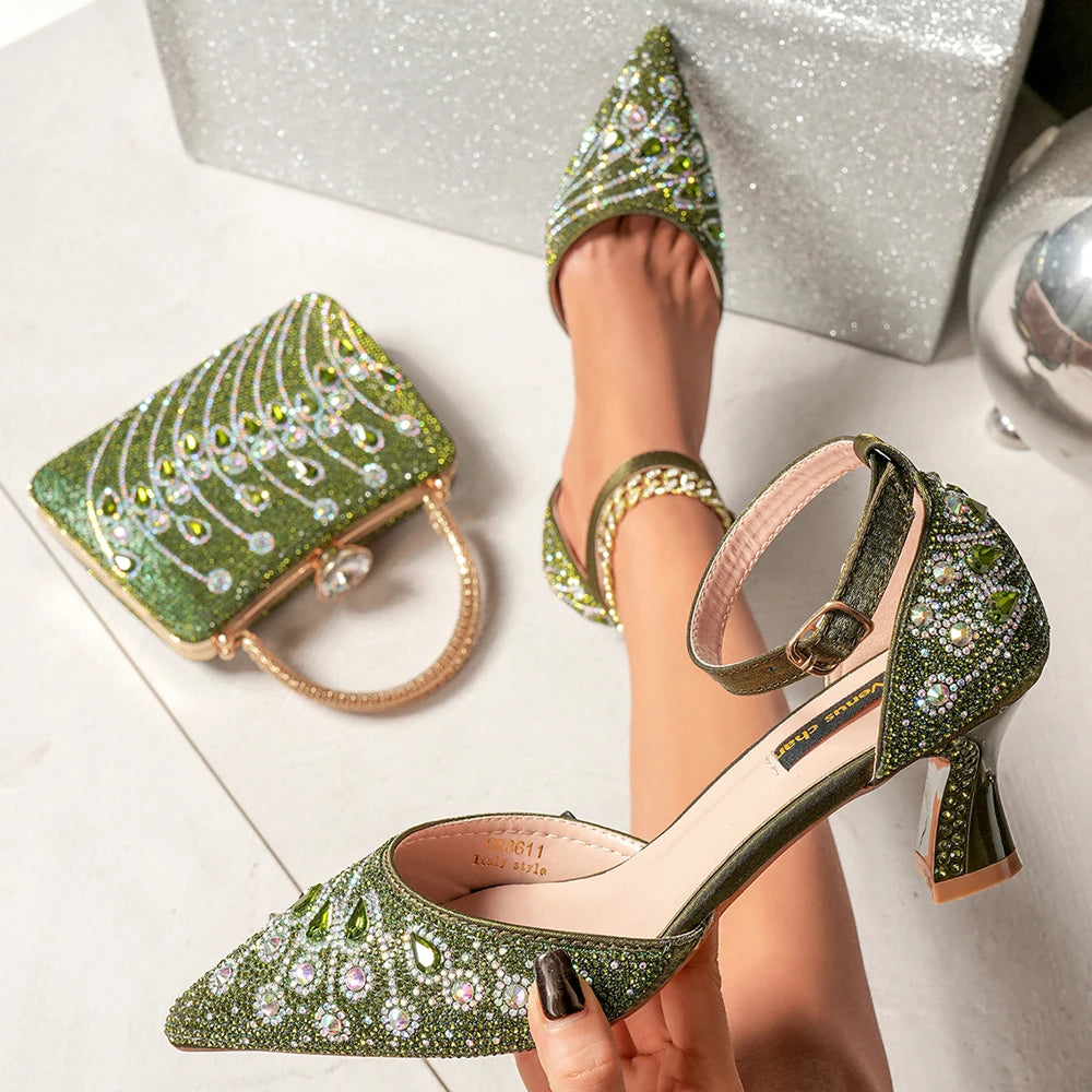 Elegant Italian Design Pointy Heels with Rhinestone-Embellished Laurel Shape - Comfortable & Durable for Every Occasion