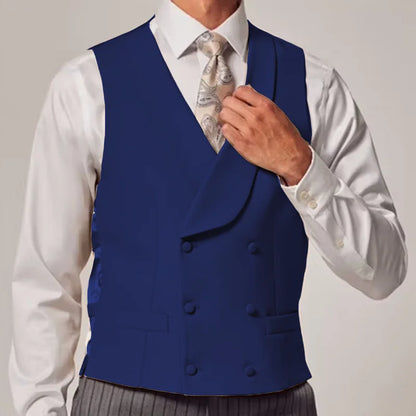 Men Vest Sky Blue Solid Color Double Button With Lapel Waistcoat For Wedding Groom Business Formal Banquet Work Men Suit Vest