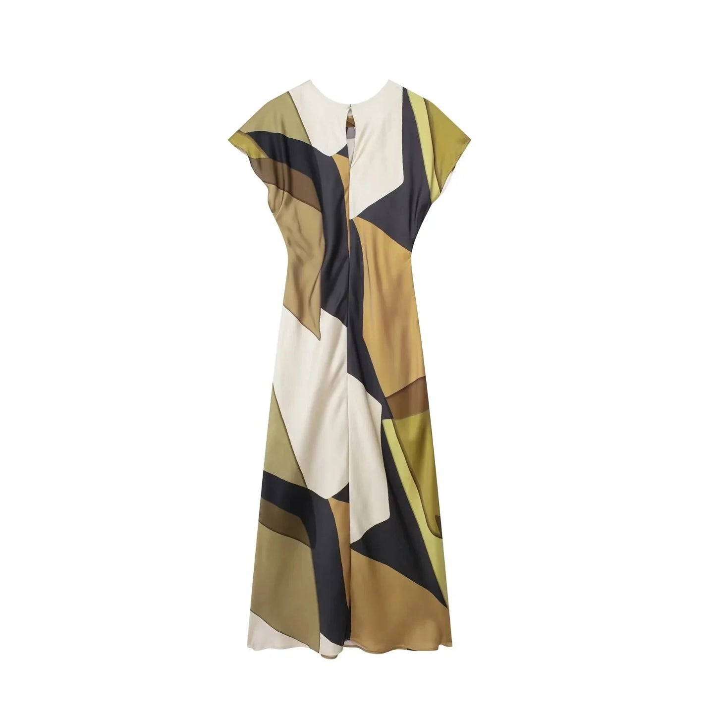 2024 Summer Women Dress Fashion Vintage Print O-Neck Midi Dress Waist Cinched Casual Chic Woman Elegant Dresses