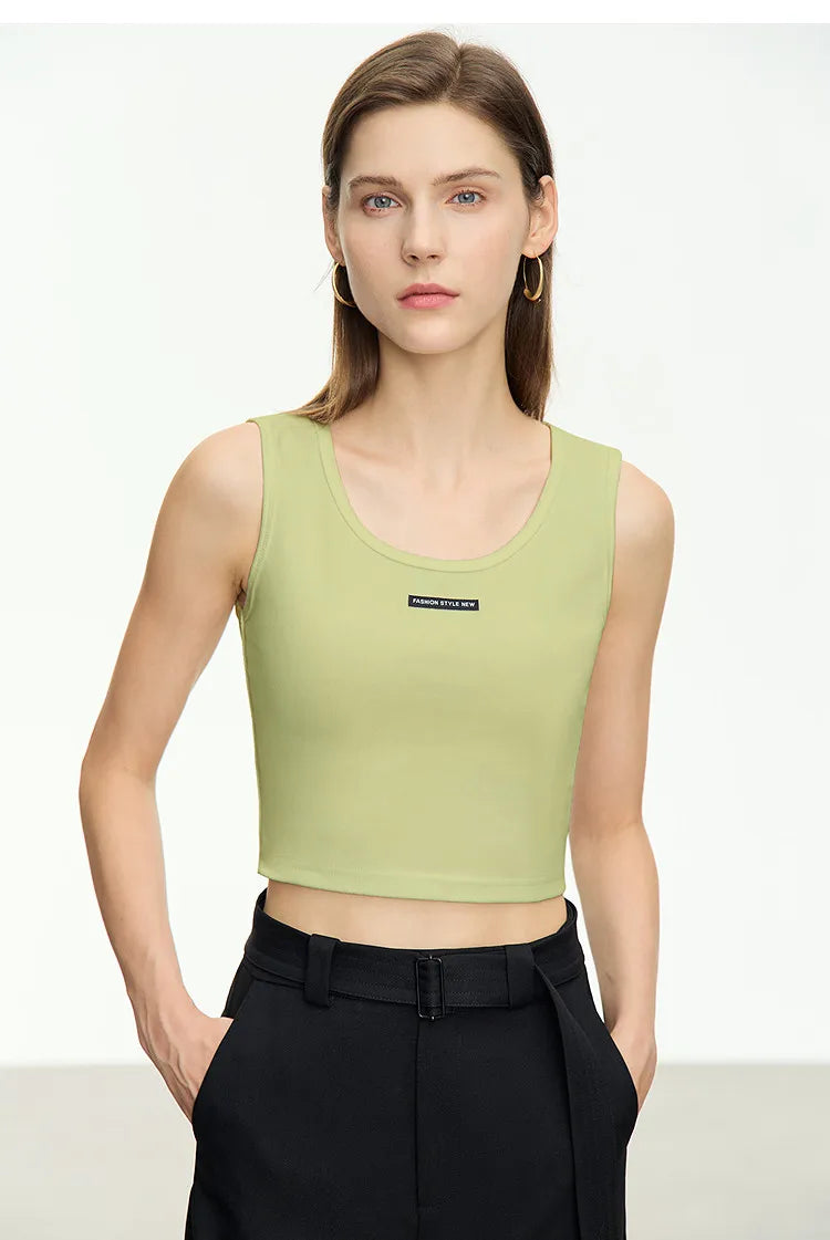 Women's Ribbed Sleeveless Top 2026 Summer U-Round Neck Short Tank Slim Fit Cropped Cotton Casual Vest For Women 12621099