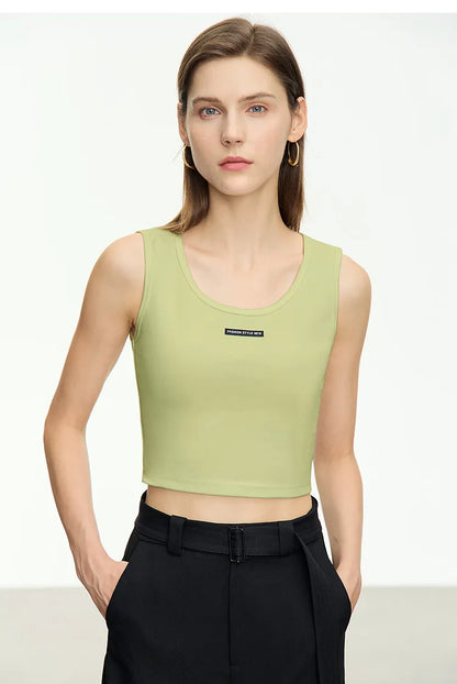 Women's Ribbed Sleeveless Top 2026 Summer U-Round Neck Short Tank Slim Fit Cropped Cotton Casual Vest For Women 12621099
