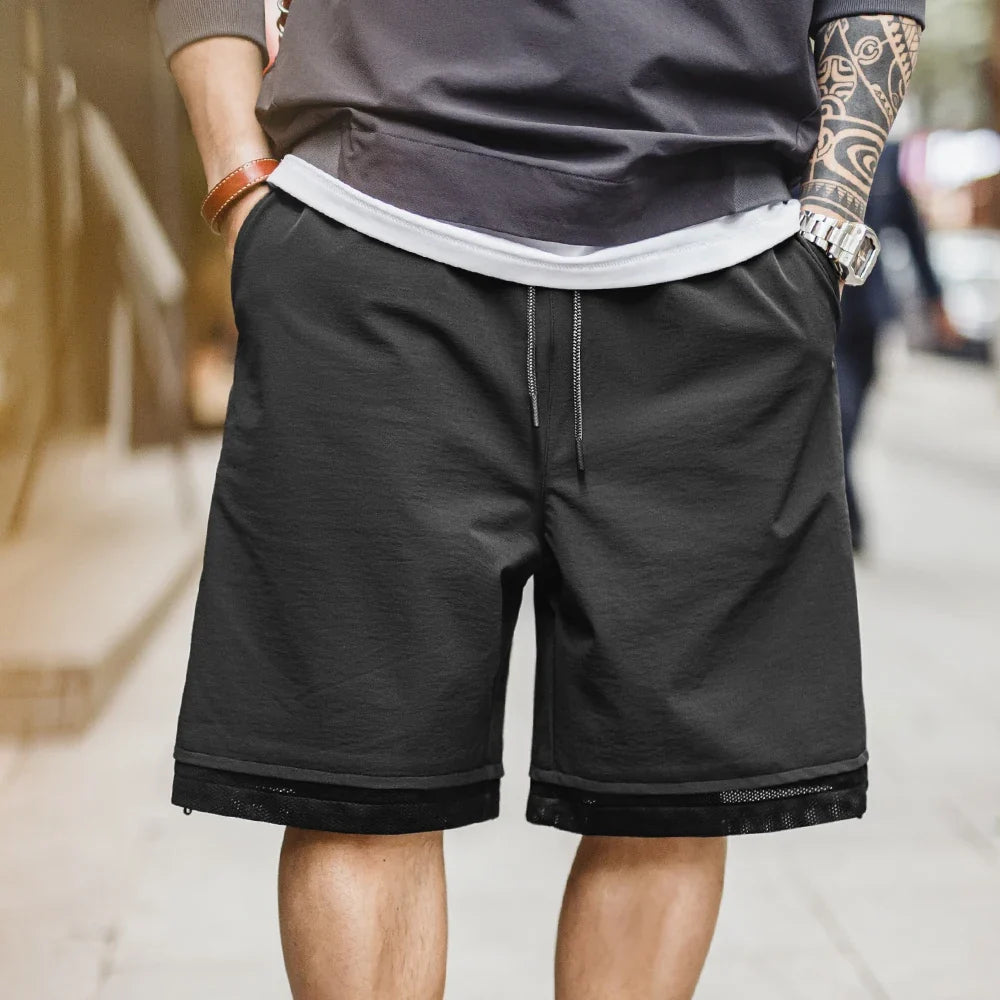 Outdoor Double Zippers Shorts Men's Summer Breathable Running Sport Shorts Lightweight Quick-Dry Training Street Bottoms