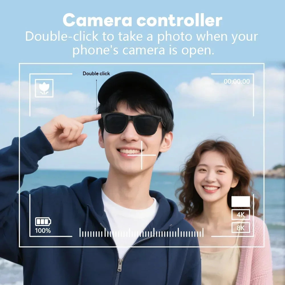 2027 Bluetooth AI Smart Glasses 1600w Pixel Camera Photo Recording Control Touch Translator Voice Assistant Sunglasses