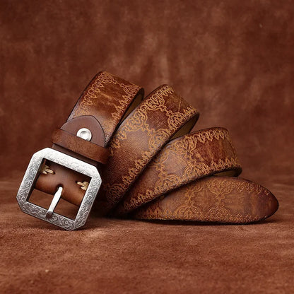3.8CM Pure Cowhide High Quality Genuine Leather Belts for Men Strap Male Stainless Steel Buckle Jeans Thickening Cowboy Cintos