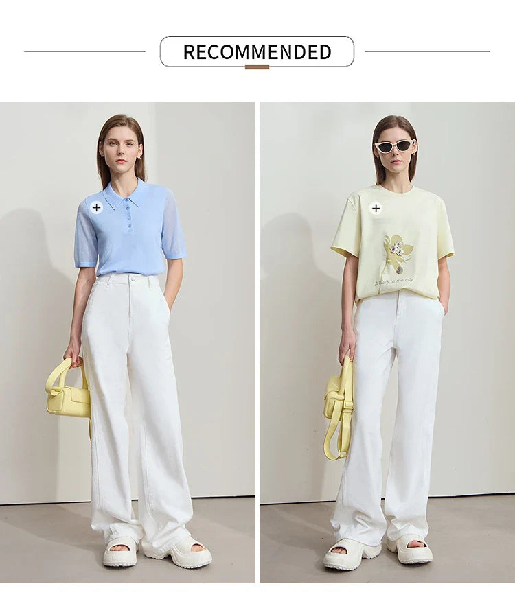 Women's Jeans Minimalist 2025 Summer New Style Solid Color Commuting Black Beige Wide Leg Cotton Denim Long Pants 12552012