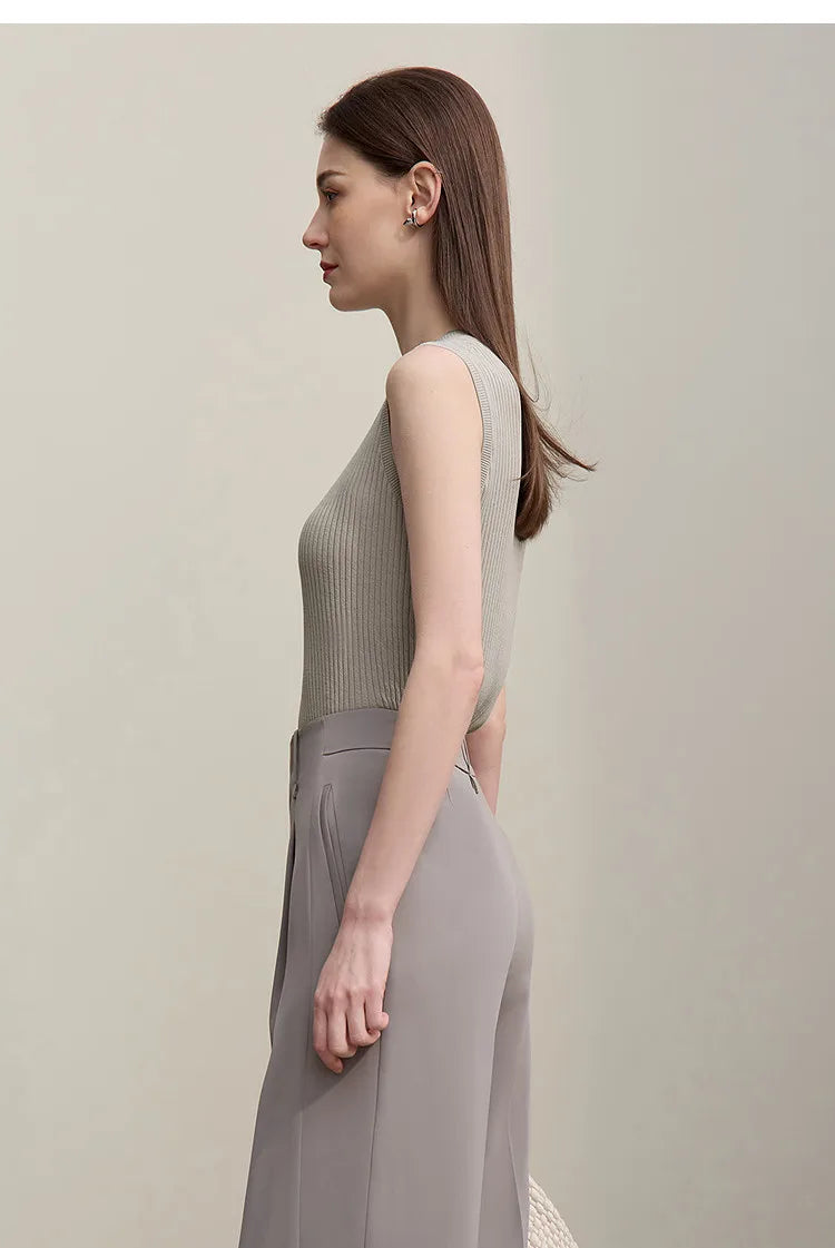 Women's Tank Top 2026 Summer New Straight Fit Sleeveless Solid Color Vest Versatile Basic Knitted Cami For Women 12622084