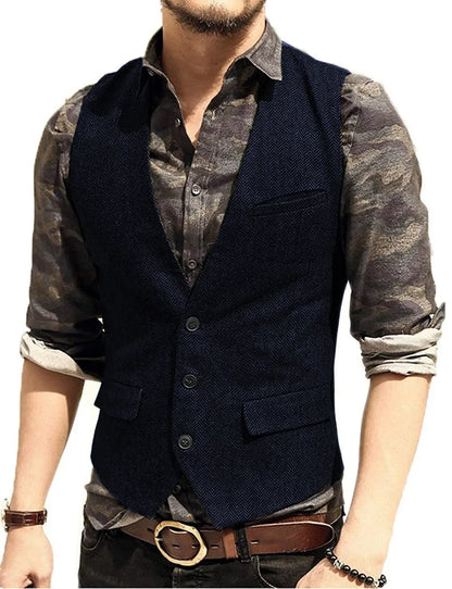 Black Men's Blazer Vest Euro Size Vintage Vests Man Single Breasted Outerwear Men's Suits Vest Spring Autumn Herringbone Vest