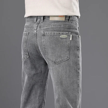 Classic Men Vintage Cloth High Waist Trousers 2024 Autumn Loose Straight Stretch Wash Jeans High Quality Sky Blue Brand Pants