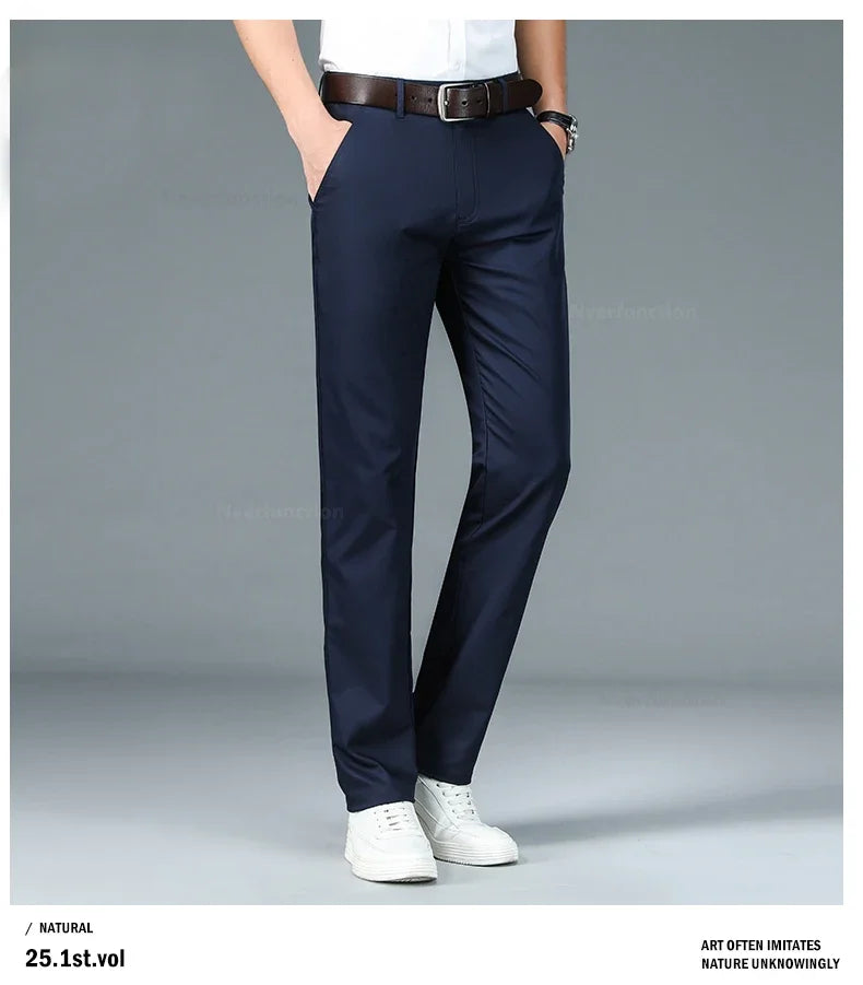 Bamboo Fiber Straight Business Pants Men Summer Clothes Fashion Classic Designer Breathable Casual Long Formal Trouser Male