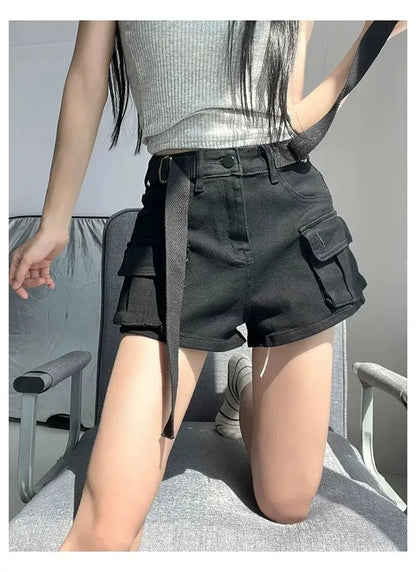 Women's High Waist Mini Skirt Y2K Denim Workwear Shorts Elastic Slimming Summer Hot Pants Trendy Plus Size Skirts for Ladies