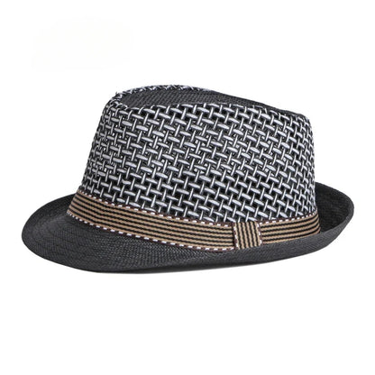 Men's Hats Summer Breathable Straw Small Top Hat Women's Sun Protection Beach Hat British Retro Jazz Cap Mesh Fedora Black Hat