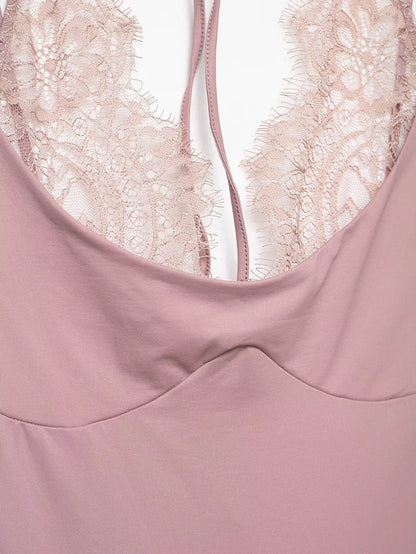 Women Sexy Slim Bodysuits Chic Lace Partwork Sleeveless Fashion Backless Sling Tops 2026 Newest Lady Casual Playsuit