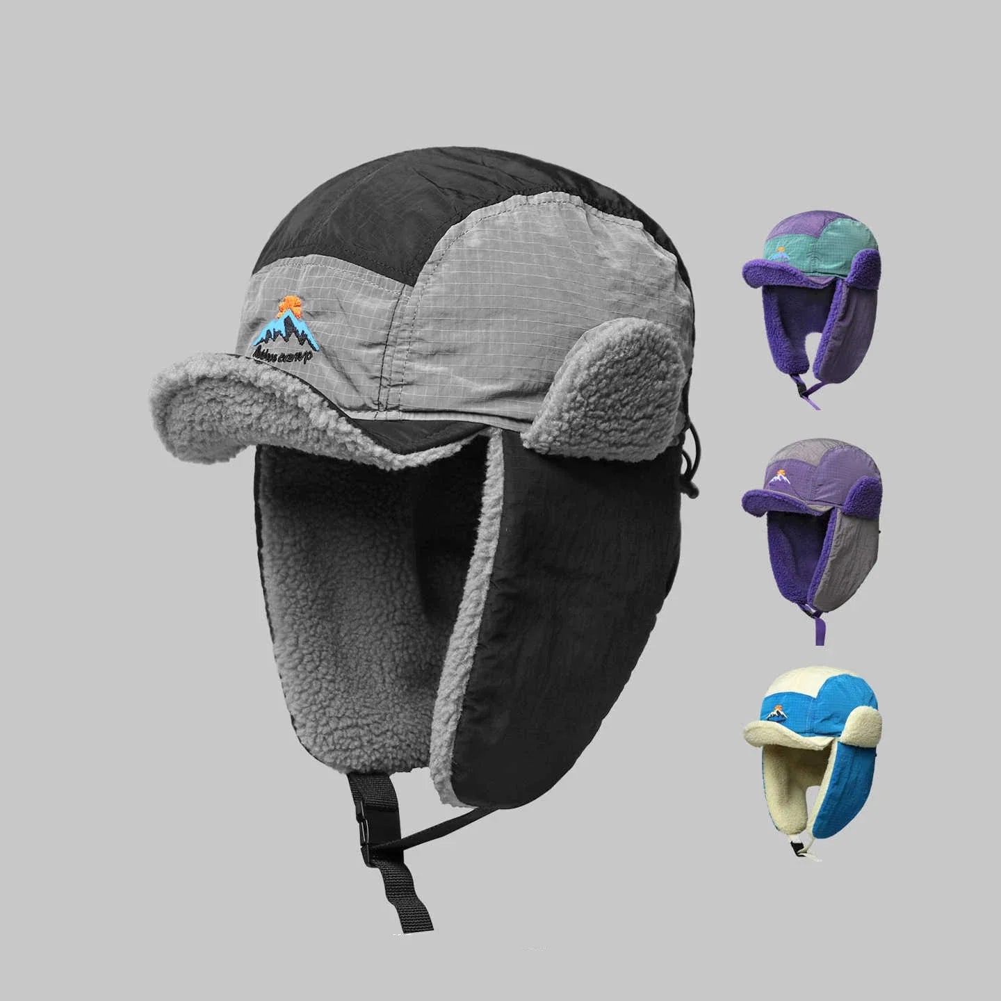 Fashion Embroidered Color Matching Plush Caps for Men and Women Riding Winter Outdoors Warm Earflaps Bomber Hats