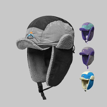 Fashion Embroidered Color Matching Plush Caps for Men and Women Riding Winter Outdoors Warm Earflaps Bomber Hats