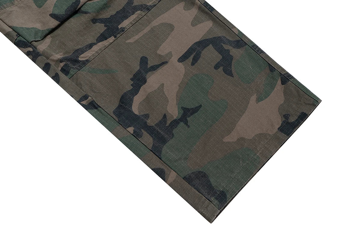 Three Waisted Camouflage Cargo Pants for Men Streetwear Patchwork Baggy Jeans Wide Leg Casual Loose Denim Trousers Oversized