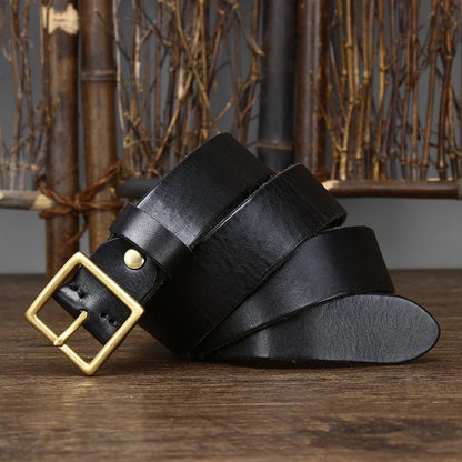 3.3CM Pure Cowhide Genuine Leather for Men's Women High Quality Jeans Brass Buckle Belts Cowboy Fashion Designer Matching Belt