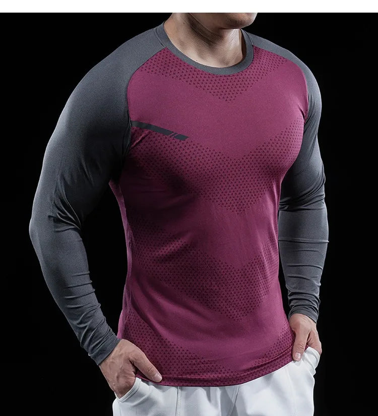 Autumn Winter Men Gym Fitness Display Long Sleeve T-Shirt Crew Neck Elastic Moisture Wicking Tights Running Training Bottom Top
