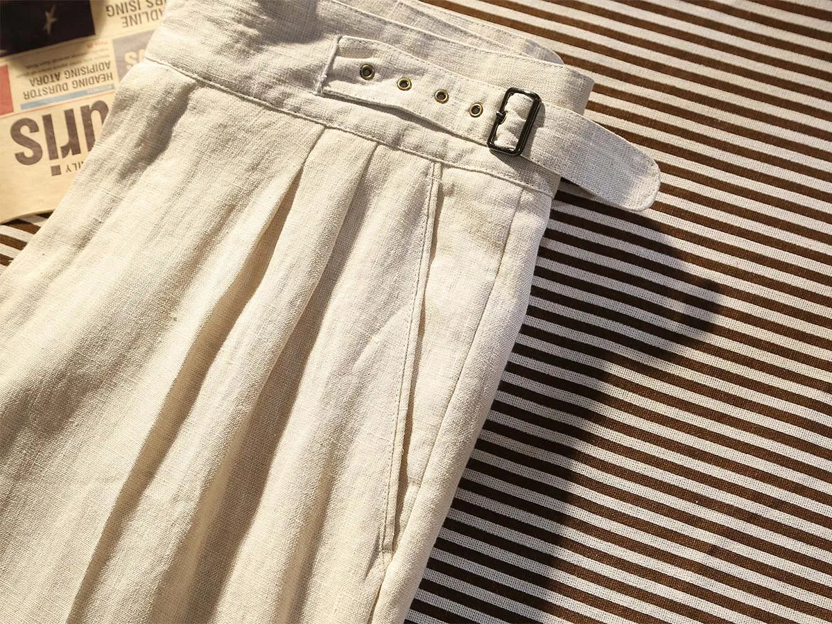 Summer Thin Pure Linen Fabric Goulger Casual Pants Men's Tapered Slim Nine-Minute Pants Can Be Customized