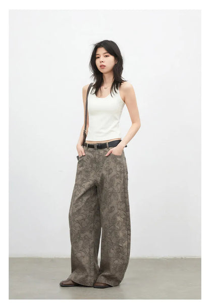 New Women Jeans Loose Casual High Waist Wide Leg Denim Pants Paisley Female Trousers Spring Autumn 2026