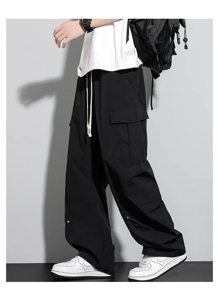 Big Size 8XL Men Casual Pants Elastic Waist Cargo Trouser Male Scimitar Banana Curved Plus Large Drawstring Fashion Straight 6XL
