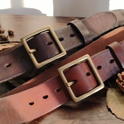 4.1CM Men High Quality Genuine Leather Belt Luxury Designer Brass Pin Buckle Belts Pure Cowskin Vintage Strap Male Jeans for Man