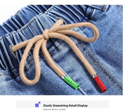 Elastic Waist Dad Harem Jeans Women's Light Blue Spring Summer New Style High Waist Wear Resistant Eighteen Inches Blue Jeans