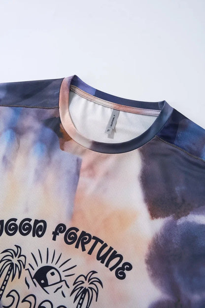 Men's Long Sleeve Sports T-Shirt Quick Dry Stretch Athletic Base Layer Ink Digital Printing Workout Running Top Unisex