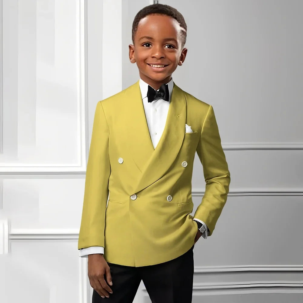Solid Boys Double Breasted Suit Set 2 Pieces Wedding Birthday Party Outfit Classic Shawl Lapel Kids Tuxedo 2-20T