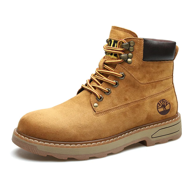 Autumn Winter Velvet Platform Boots for Men Designer Soft-soled Cow Suede Work Shoes Man Fashion Non-slip Yellow Ankle Boot Male