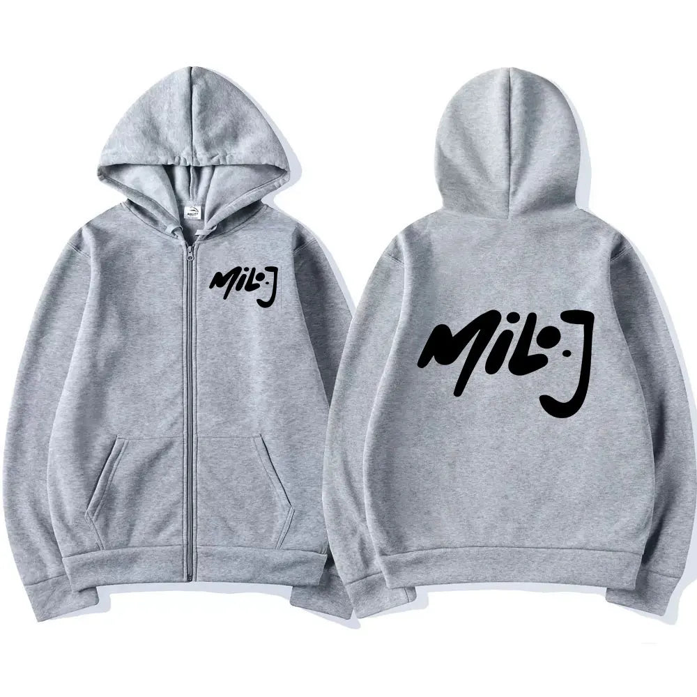 Rapper Milo J Logo Merch Zipper Hoodies Men's Women Fashion Hip Hop Zip Up Hooded Sweatshirts Casual Oversized Jackets Pullovers