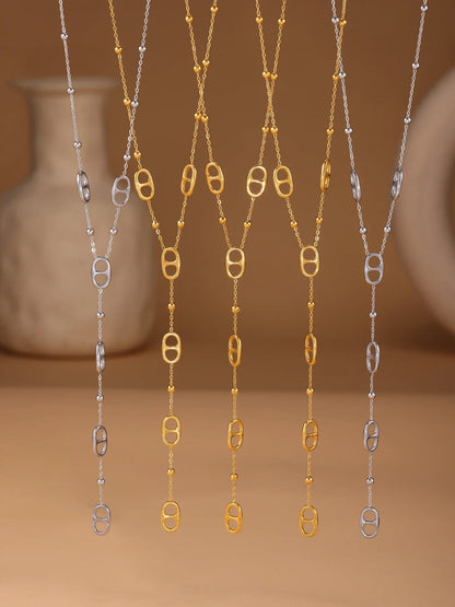 Fashion Long Chain Stainless Steel Necklacs For Women PVD Real Gold Plated Metal Female Collar Party Banquet Jewelry