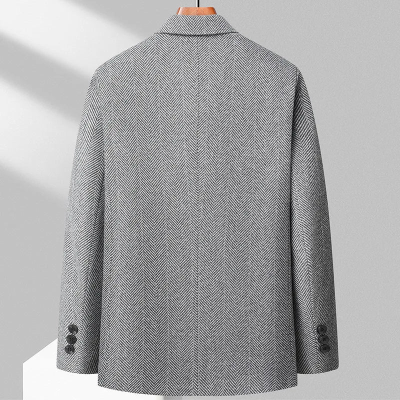 Men's Wool Blazer Herringbone Pattern Casual Business Suit Jacket Comfortable and Stylish Coat