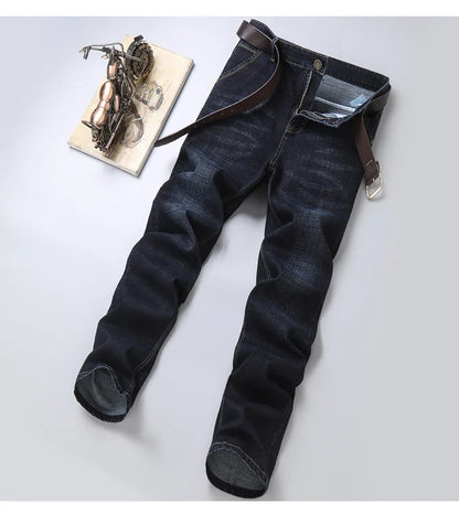 New Men's Fashion  Business Casual Stretch Slim Jeans Classic Trousers Denim Pants Male Black Blue