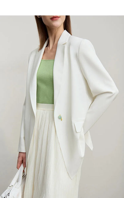 Women's Jacket 2026 Autumn New Commuter Button Shoulder Pad Suit Loose Anti-wrinkle Medium And Long Blazer Top 12611021